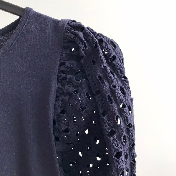 H&M Navy Eyelet Puff Sleeve Top - Picture 2 of 5